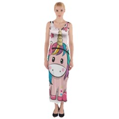 Cartoon Unicorn Fantasy Fitted Maxi Dress