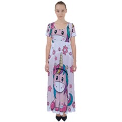 Cartoon Unicorn Fantasy High Waist Short Sleeve Maxi Dress by Jancukart