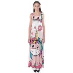 Cartoon Unicorn Fantasy Empire Waist Maxi Dress