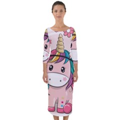 Cartoon Unicorn Fantasy Quarter Sleeve Midi Bodycon Dress