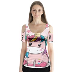 Cartoon Unicorn Fantasy Butterfly Sleeve Cutout Tee 