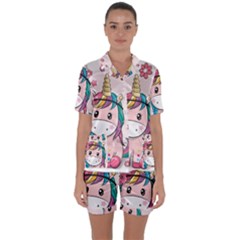 Cartoon Unicorn Fantasy Satin Short Sleeve Pajamas Set