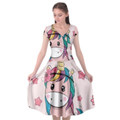 Cartoon Unicorn Fantasy Cap Sleeve Wrap Front Dress by Jancukart