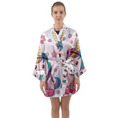 Cartoon Unicorn Fantasy Long Sleeve Satin Kimono