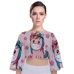 Cartoon Unicorn Fantasy Tie Back Butterfly Sleeve Chiffon Top