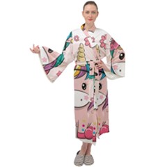 Cartoon Unicorn Fantasy Maxi Velour Kimono