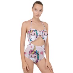 Cartoon Unicorn Fantasy Scallop Top Cut Out Swimsuit