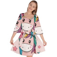 Cartoon Unicorn Fantasy Velour Kimono Dress