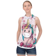 Cartoon Unicorn Fantasy High Neck Satin Top