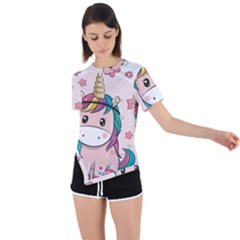 Cartoon Unicorn Fantasy Asymmetrical Short Sleeve Sports Tee