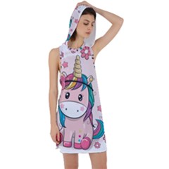 Cartoon Unicorn Fantasy Racer Back Hoodie Dress