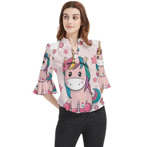 Cartoon Unicorn Fantasy Loose Horn Sleeve Chiffon Blouse by Jancukart