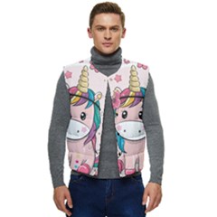 Cartoon Unicorn Fantasy Men s Short Button Up Puffer Vest	