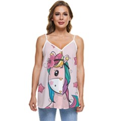 Cartoon Unicorn Fantasy Casual Spaghetti Strap Chiffon Top by Jancukart