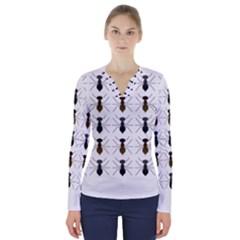 Ant Insect Pattern Cartoon Ants V-neck Long Sleeve Top by Ravend