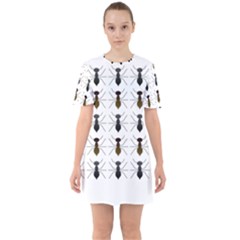 Ant Insect Pattern Cartoon Ants Sixties Short Sleeve Mini Dress by Ravend