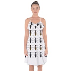 Ant Insect Pattern Cartoon Ants Ruffle Detail Chiffon Dress by Ravend