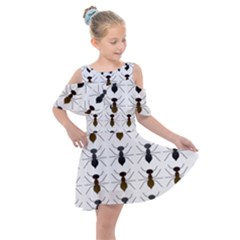 Ant Insect Pattern Cartoon Ants Kids  Shoulder Cutout Chiffon Dress by Ravend