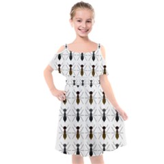 Ant Insect Pattern Cartoon Ants Kids  Cut Out Shoulders Chiffon Dress by Ravend