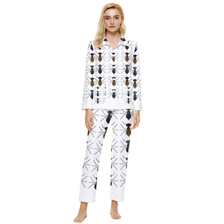 Ant Insect Pattern Cartoon Ants Womens  Long Sleeve Velvet Pocket Pajamas Set