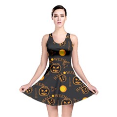 Halloween Background Pattern Reversible Skater Dress by Ravend