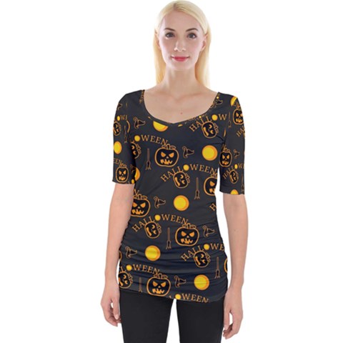 Halloween Background Pattern Wide Neckline Tee by Ravend