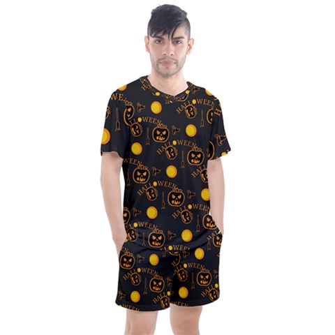 Halloween Background Pattern Men s Mesh Tee And Shorts Set by Ravend