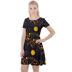 Halloween Background Pattern Cap Sleeve Velour Dress  by Ravend