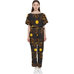 Halloween Background Pattern Batwing Lightweight Chiffon Jumpsuit by Ravend