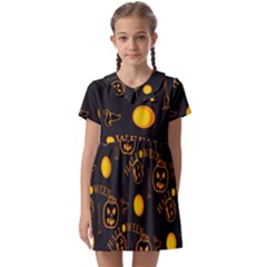 Halloween Background Pattern Kids  Asymmetric Collar Dress by Ravend