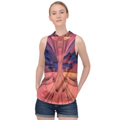 Pattern Colorful Background Abstarct High Neck Satin Top by Ravend