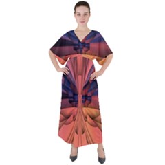 Pattern Colorful Background Abstarct V-neck Boho Style Maxi Dress by Ravend