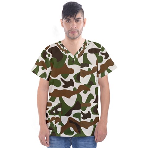 Camouflage Print Pattern Men s V-neck Scrub Top by Ravend