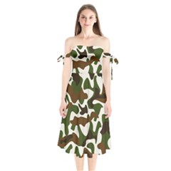 Camouflage Print Pattern Shoulder Tie Bardot Midi Dress by Ravend