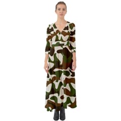 Camouflage Print Pattern Button Up Boho Maxi Dress by Ravend