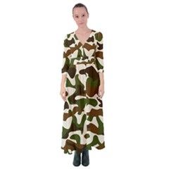 Camouflage Print Pattern Button Up Maxi Dress by Ravend