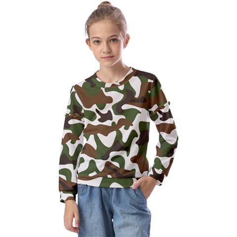 Camouflage Print Pattern Kids  Long Sleeve Tee With Frill  by Ravend