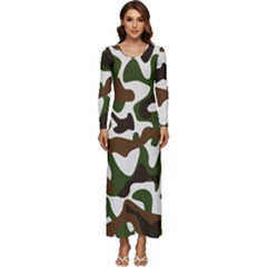 Camouflage Print Pattern Long Sleeve Velour Longline Maxi Dress by Ravend