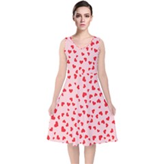 Hearts Valentine Heart Pattern V-neck Midi Sleeveless Dress  by Ravend