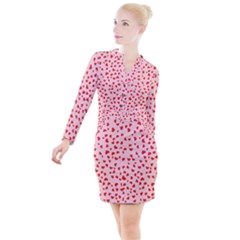 Hearts Valentine Heart Pattern Button Long Sleeve Dress by Ravend