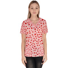 Hearts Valentine Heart Pattern Women s V-neck Scrub Top by Ravend