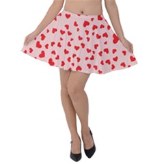 Hearts Valentine Heart Pattern Velvet Skater Skirt by Ravend