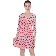 Hearts Valentine Heart Pattern Quarter Sleeve Ruffle Waist Dress by Ravend