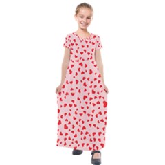 Hearts Valentine Heart Pattern Kids  Short Sleeve Maxi Dress by Ravend