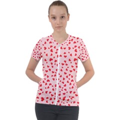 Hearts Valentine Heart Pattern Short Sleeve Zip Up Jacket by Ravend