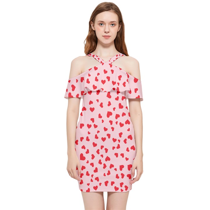 Hearts Valentine Heart Pattern Shoulder Frill Bodycon Summer Dress