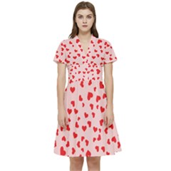 Hearts Valentine Heart Pattern Short Sleeve Waist Detail Dress by Ravend