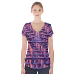 Abstract Pattern Colorful Background Short Sleeve Front Detail Top by Ravend