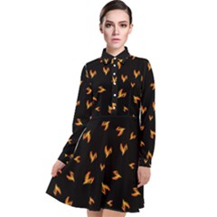 Pattern Flame Black Background Long Sleeve Chiffon Shirt Dress by Ravend