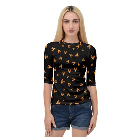 Pattern Flame Black Background Quarter Sleeve Raglan Tee by Ravend